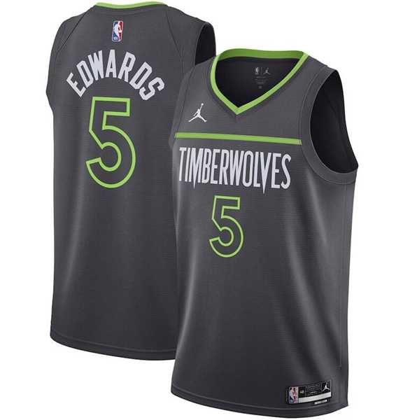 Mens Minnesota Timberwolves #5 Anthony Edwards Black Statement Edition Stitched Jersey Dzhi